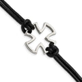 Chisel Stainless Steel Antiqued and Polished Cross Black Leather 8.25 inch Bracelet, 8.25 x 29 mm