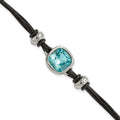 Stainless Steel Polished w/Blue Glass Leather 7in w/1in ext Bracelet, 7 x 15 mm