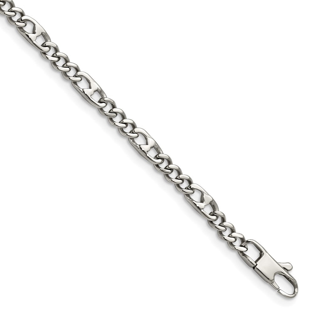 Chisel Stainless Steel Polished 4mm 8.5 inch Figaro Bracelet, 8.5 mm