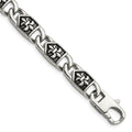 Chisel Stainless Steel Antiqued and Polished Fleur de Lis 8.75 inch Link Bracelet, 8.75 mm