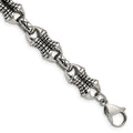 Chisel Stainless Steel Antiqued and Polished 8.75 inch Patterned Link Bracelet, 8.75 x 13 mm