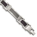 Chisel Stainless Steel Polished with Cable and Black Carbon Fiber Inlay 8.75 inch Link Bracelet, 9 x 10 mm