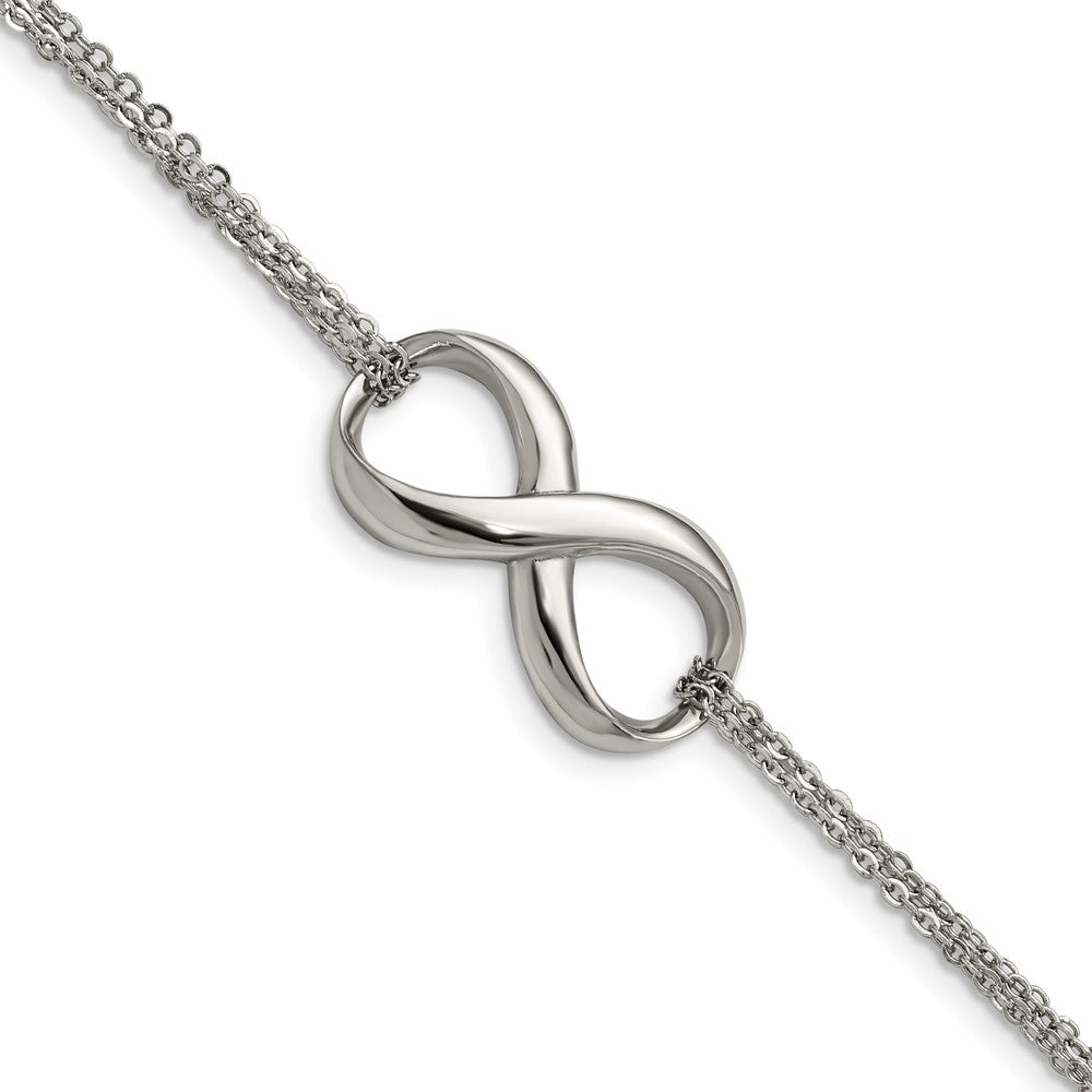 Chisel Stainless Steel Polished Infinity Symbol 7.5 inch Multi-Strand Bracelet, 7.5 x 16.5 mm