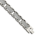 Chisel Stainless Steel Polished with Grey Carbon Fiber Inlay 8.5 inch Link Bracelet, 8.5 x 14 mm