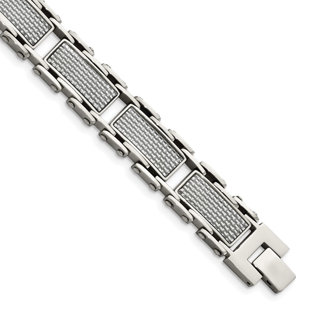 Chisel Stainless Steel Polished with Grey Carbon Fiber Inlay 8.5 inch Link Bracelet, 8.5 x 14 mm