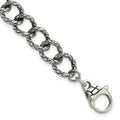 Stainless Steel Polished & Antiqued Textured Link Bracelet, 9 x 12 mm