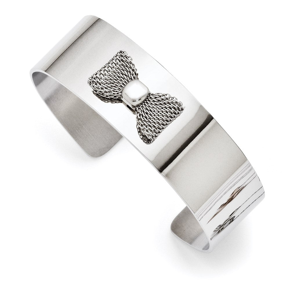 Stainless Steel Mesh Bow Tie Polished Bangle, 20 mm