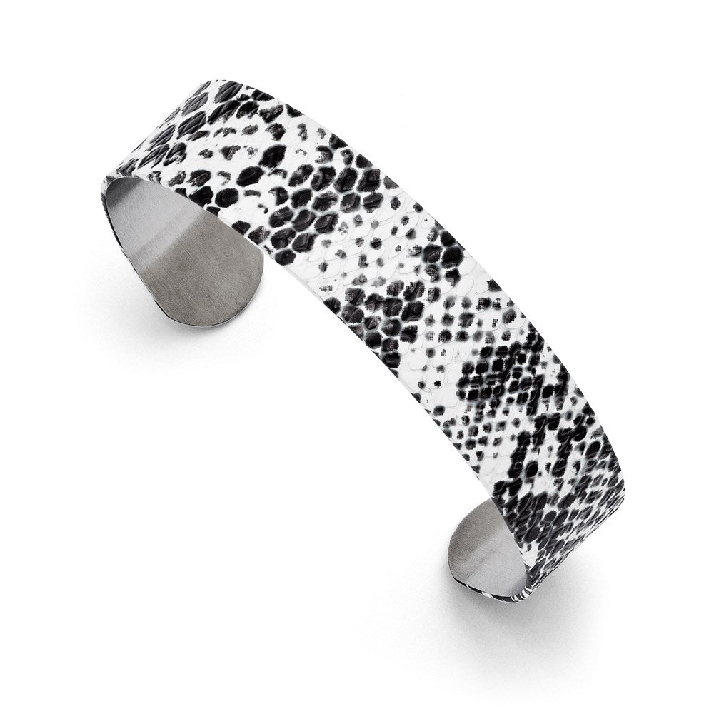 Stainless Steel Black and White Textured Thin Cuff Bangle, 16 mm