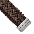 Stainless Steel Brushed & Brown Italian Woven Leather Bracelet, 7.75 x 36 mm
