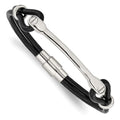 Chisel Stainless Steel Polished Black Leather 7.5 inch ID Bracelet, 7.5 x 6 mm