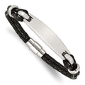 Chisel Stainless Steel Polished Black Woven Leather 8.5 inch ID Bracelet, 8.5 x 12 mm