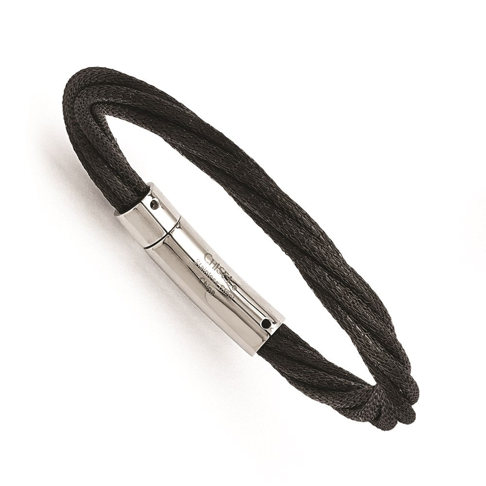 Stainless Steel Polished Black IP-plated Mesh Bracelet, 7.5 x 7 mm