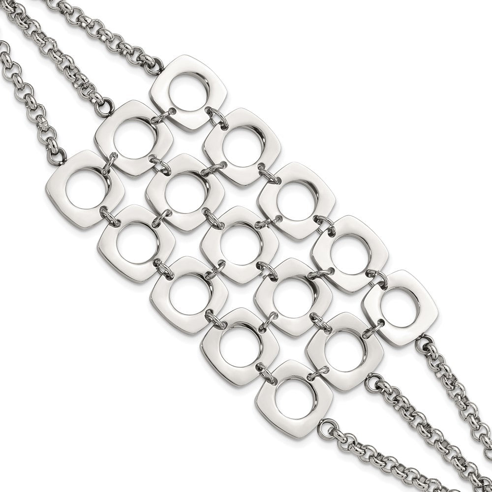 Stainless Steel Polished Fancy Three Strand Square Toggle Bracelet, 7.5 x 43 mm