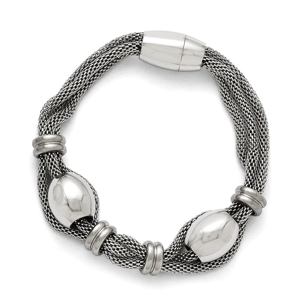 Stainless Steel Polished and Brushed Beads Twisted Bracelet, 8.5 mm