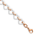 Chisel Stainless Steel Polished Rose IP-plated with White Ceramic Heart Links 7.25 inch Bracelet with .75 inch Extension, 7.25 mm