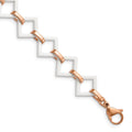 Chisel Stainless Steel Polished Rose IP-plated with White Ceramic 7 inch Open Link Bracelet, 7 mm