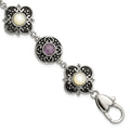 Stainless Steel Polished & Antiqued Mother of Pearl & Purple Glass w/ 1.5in ext Bracelet, 9 x 19 mm