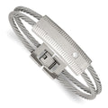 Stainless Steel Polished and Brushed CZ Wire 7in Bracelet, 7 x 12 mm