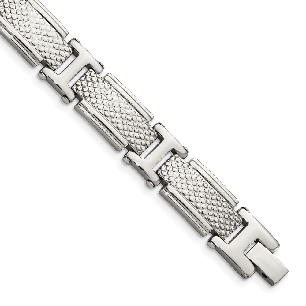 Chisel Stainless Steel Polished and Textured 8.5 inch Link Bracelet, 8.5 x 12 mm