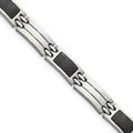 Chisel Stainless Steel Brushed and Polished with Black Carbon Fiber Inlay 8.5 inch Link Bracelet, 8.5 x 8 mm