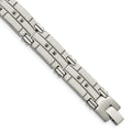 Stainless Steel Polished and Satin with Black CZ 8in Bracelet, 8 x 12 mm