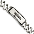 Chisel Stainless Steel Antiqued Polished and Textured 8.5 inch Cross ID Bracelet, 8.5 x 17 mm