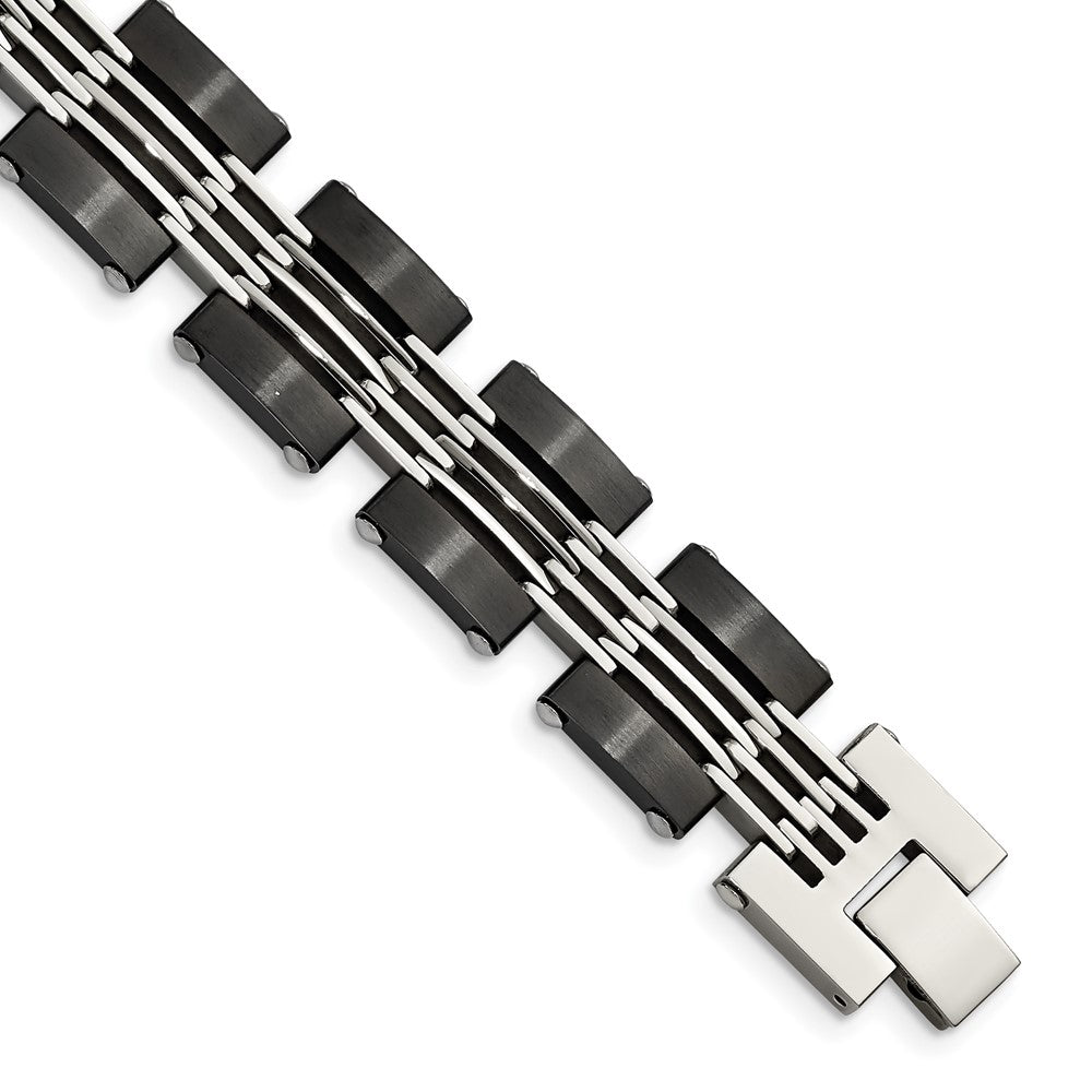 Chisel Stainless Steel Brushed and Polished Black IP-plated 8 inch Link Bracelet, 8 x 15 mm