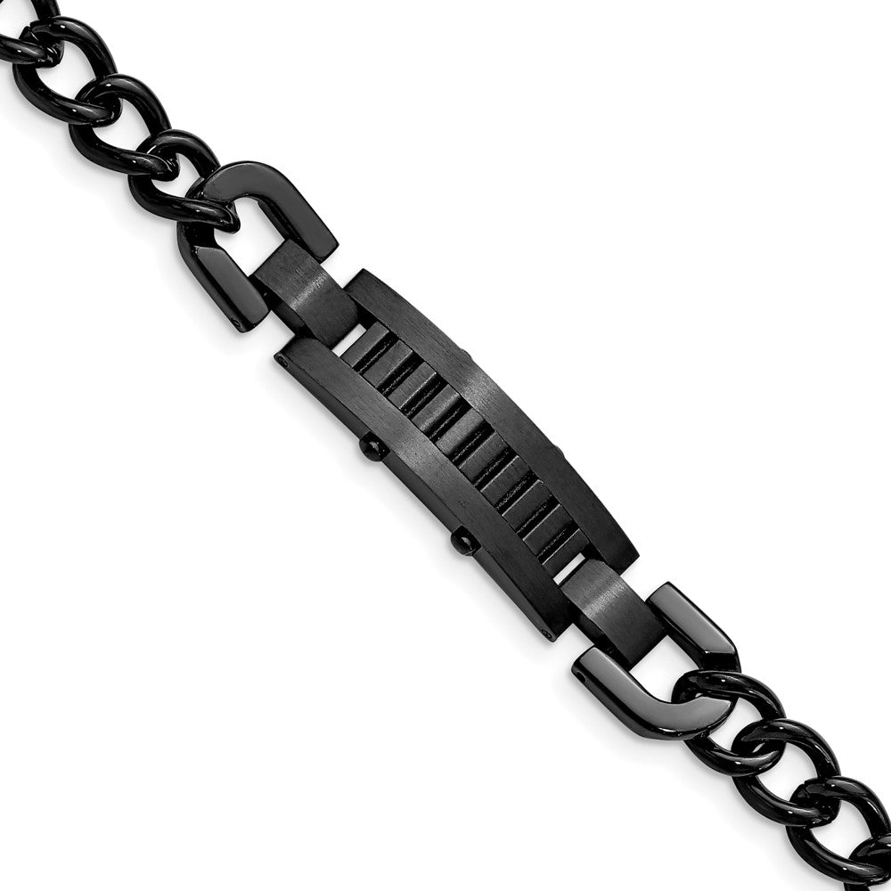 Stainless Steel Brushed and Polished Black IP-plated 8.25in Bracelet, 8.25 x 11 mm