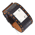 Stainless Steel Black Leather Orange Stitch Buckle ID Bracelet, 9.25 x 42.6 mm