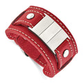 Stainless Steel Red Leather Polished/Brushed Buckle Bracelet, 9 x 41.3 mm