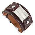 Stainless Steel Brown Leather Brushed/Polished Buckle Bracelet, 9 x 41.3 mm