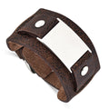 Stainless Steel Dark Brown Leather Polished Buckle Bracelet, 8.75 x 41.5 mm
