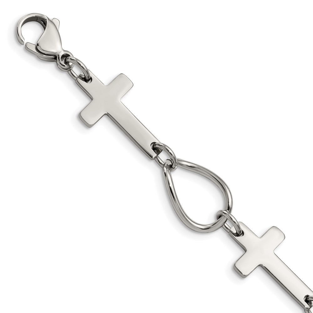 Stainless Steel Polished Cross 7.75in Bracelet, 7.75 mm