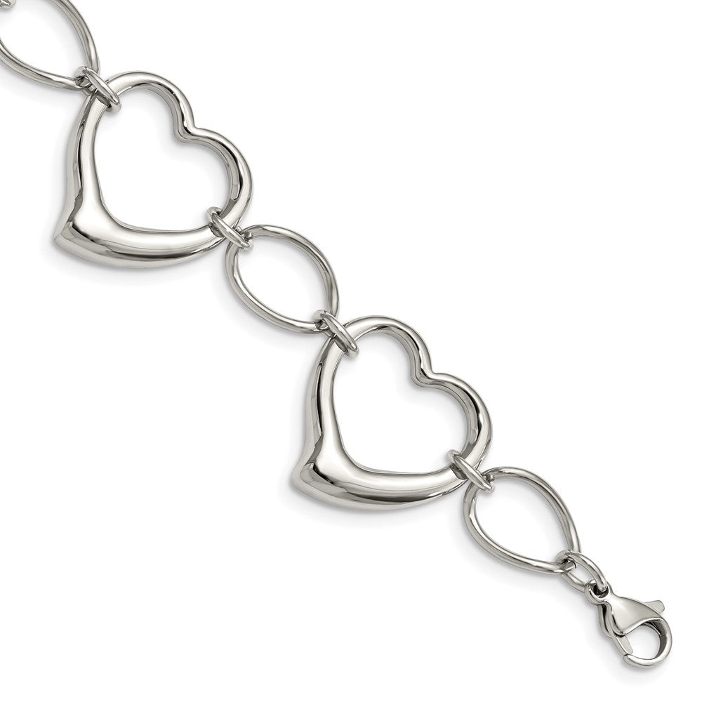 Chisel Stainless Steel Polished 7.75 inch Heart Link Bracelet, 7.75 x 23 mm