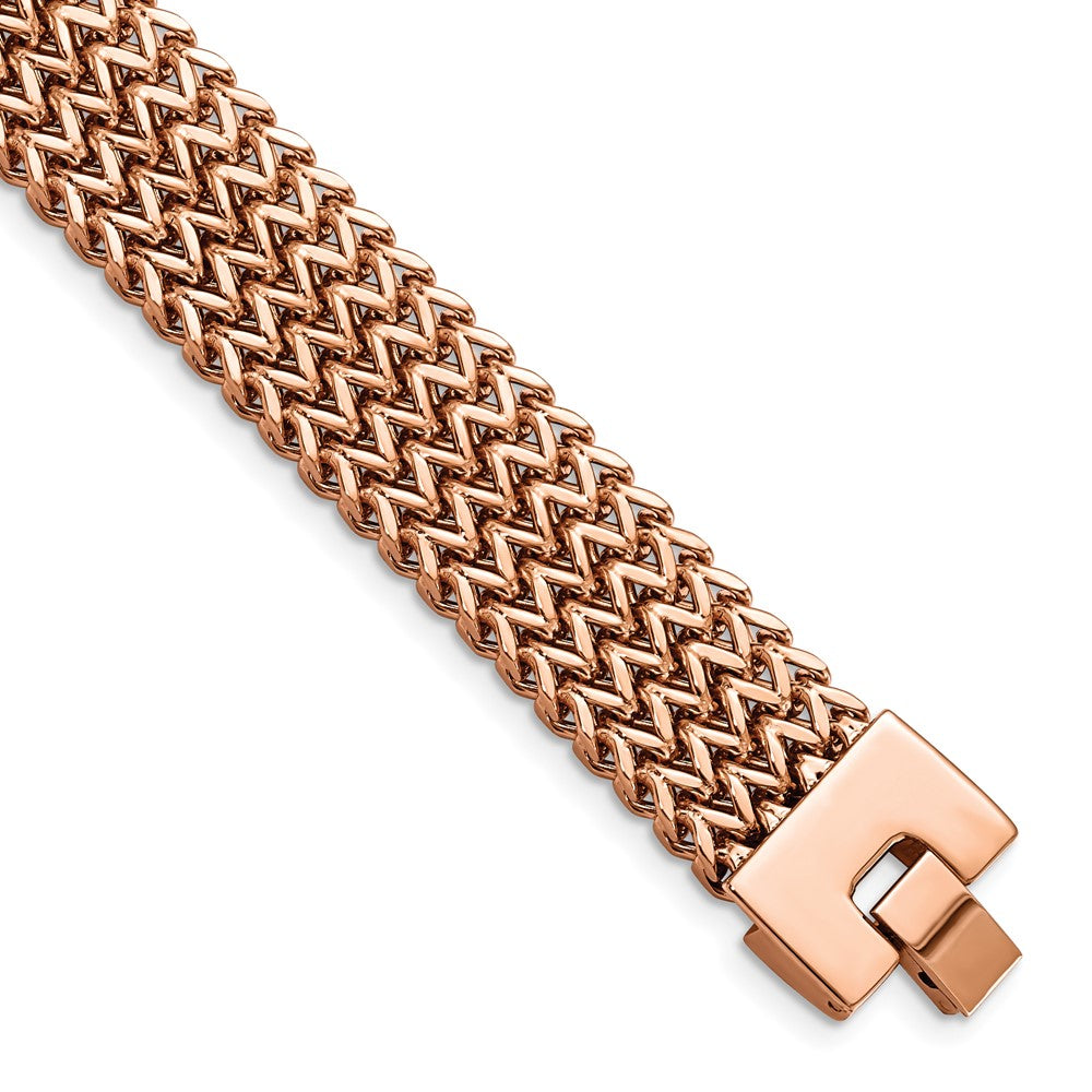 Stainless Steel Brushed Rose IP-plated Woven 7.5in Bracelet, 7.5 mm