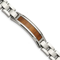 Chisel Stainless Steel Brushed and Polished Enameled with Koa Wood Inlay 8.5in Link ID Bracelet, 8.5 x 12 mm