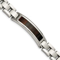 Chisel Stainless Steel Polished Enameled Black Koa Wood 8.5 inch Link ID Bracelet, 8.5 x 12 mm