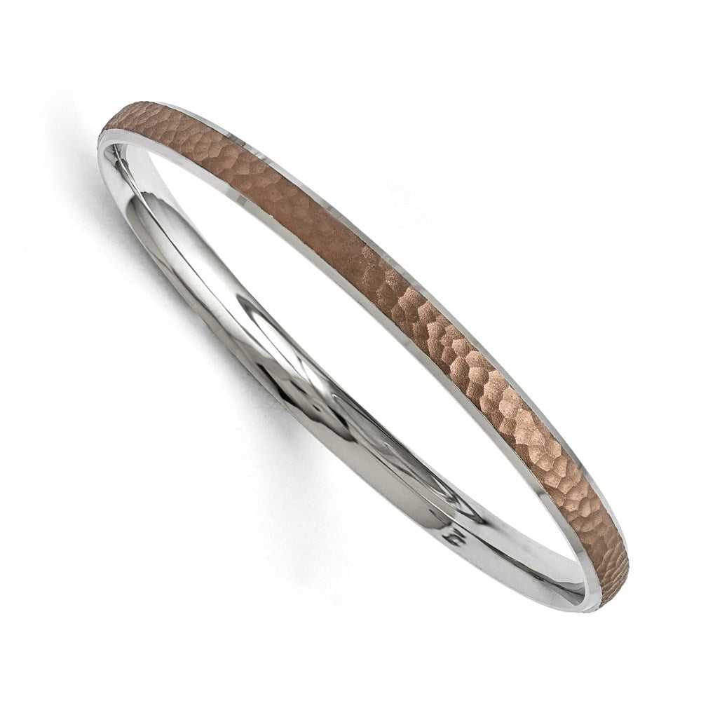 Stainless Steel Polished/Laser Cut Maroon IP-plated Hammered Bangle, 6 mm