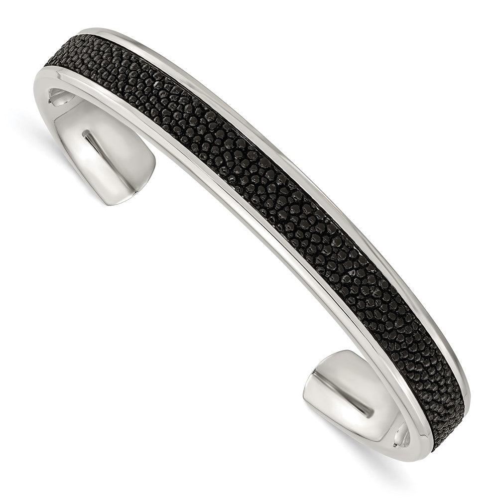 Chisel Stainless Steel Polished with Genuine Stingray Inlay Cuff Bangle, 7.5 x 10 mm