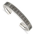 Chisel Stainless steel Polished Black IP-plated with Black Carbon Fiber Inlay Cross Design Cuff Bangle, 7 x 10 mm