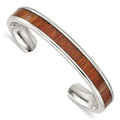 Chisel Stainless Steel Polished with Red/Orange Koa Wood Inlay Cuff Bangle, 7 x 10 mm
