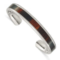 Chisel Stainless Steel Polished with Enameled Koa Wood Inlay Cuff Bangle, 7.5 x 10 mm