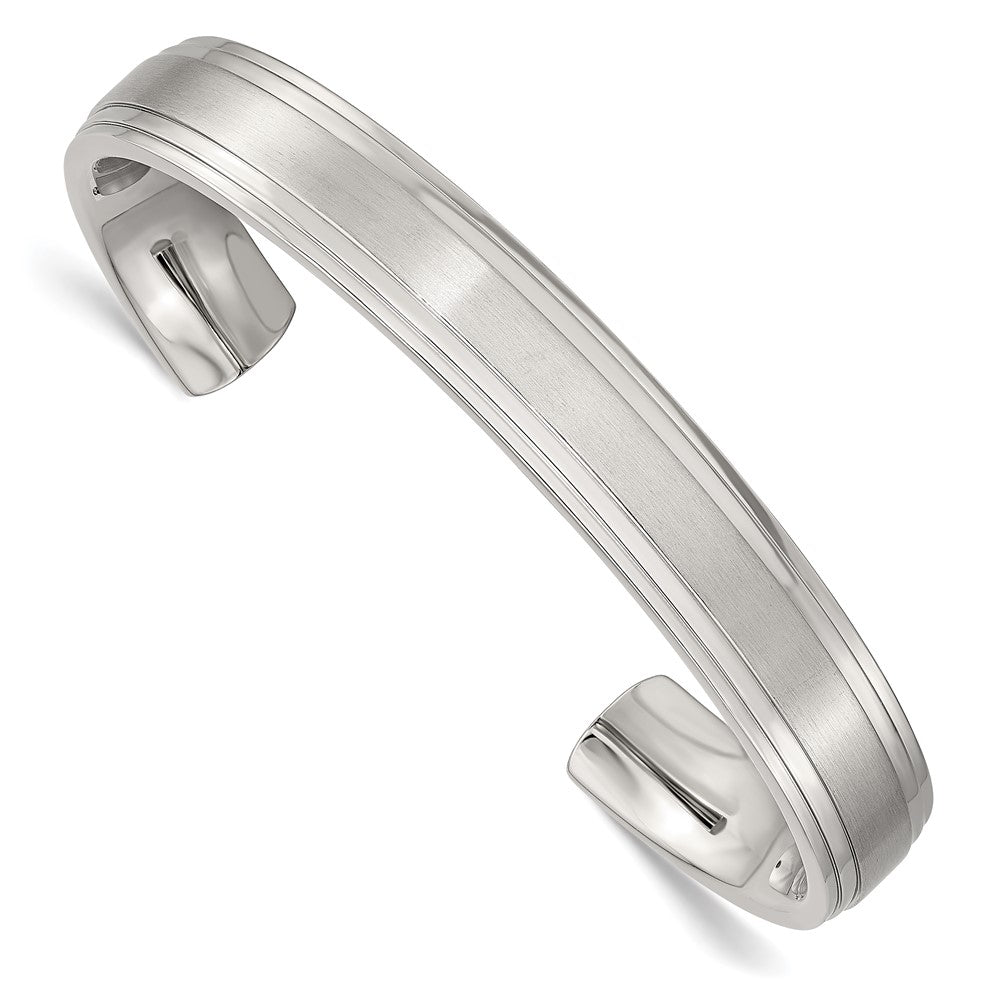Chisel Stainless Steel Brushed and Polished Double Step Edge 11mm Cuff Bangle, 7.5 x 11 mm