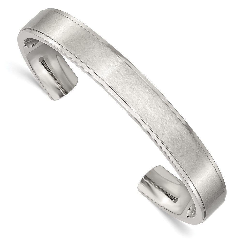 Chisel Stainless Steel Brushed and Polished Ridged Edge 11mm Cuff Bangle, 7 x 11 mm