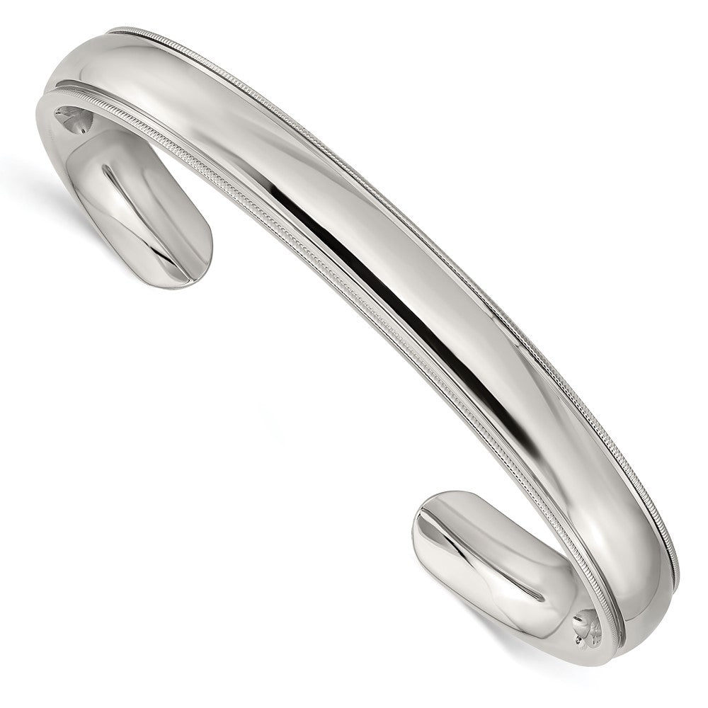 Chisel Stainless Steel Polished and Grooved 9mm Cuff Bangle, 7.25 x 9 mm