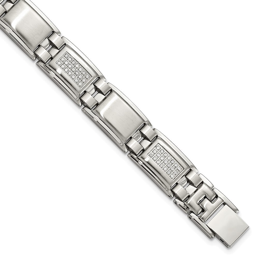 Chisel Stainless Steel Polished and Matte with 3/4 carat Diamond 8.75 inch Bracelet, 0.75 ct, 8.75 x 13 mm