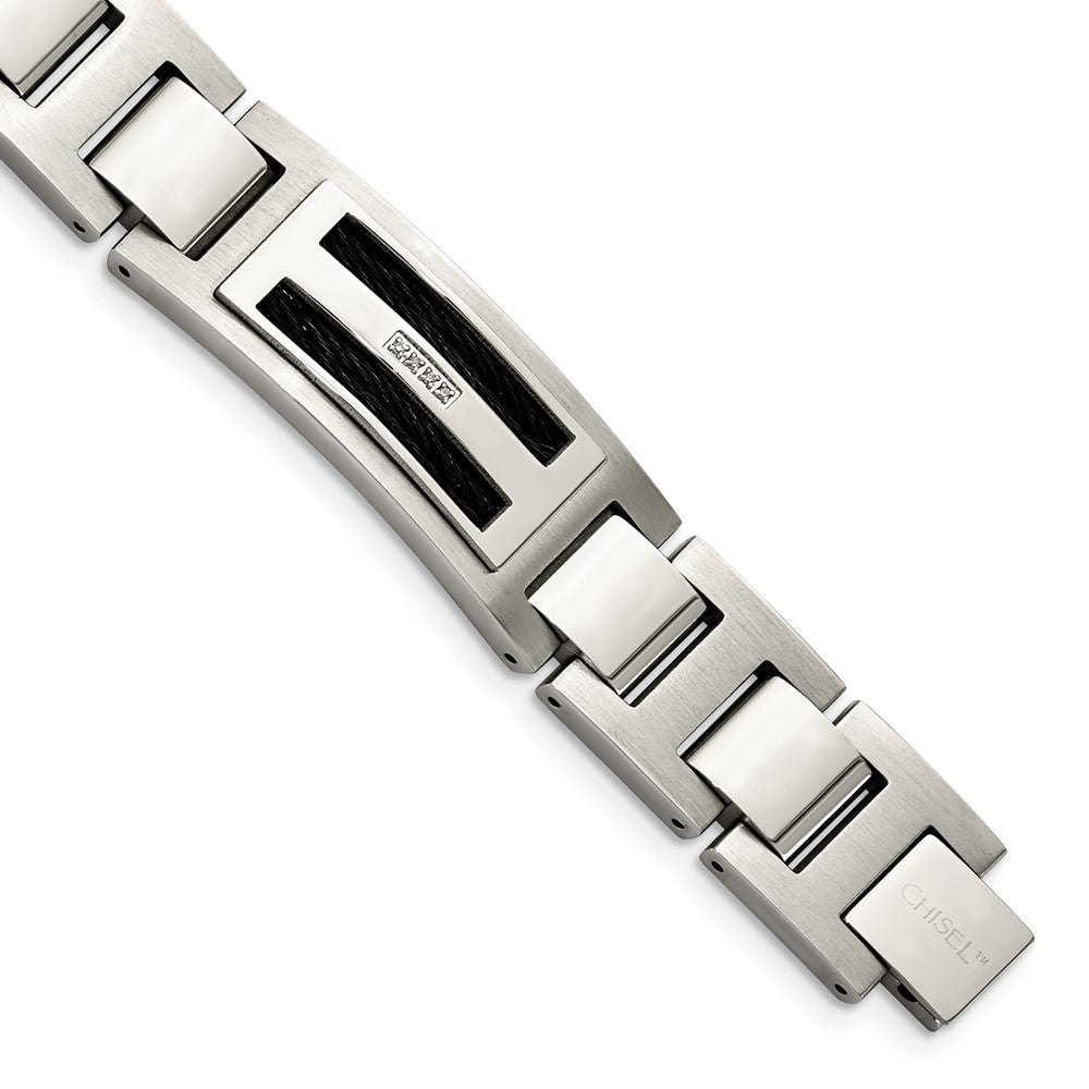 Chisel Stainless Steel Polished and Matte Black IP-plated with .05 carat Diamond 8.75 inch Bracelet, 0.05 ct, 8.75 mm