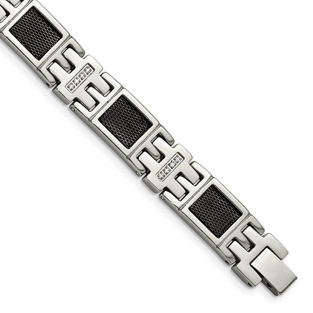 Chisel Stainless Steel Polished Black IP-plated Mesh with 1/3 carat Diamond 8.75 inch Bracelet, 0.33 ct, 8.75 x 11 mm