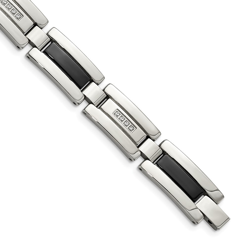 Chisel Stainless Steel Polished Black IP-plated with 1/4 carat Diamond 8.5 inch Bracelet, 0.25 ct, 8.5 x 12 mm