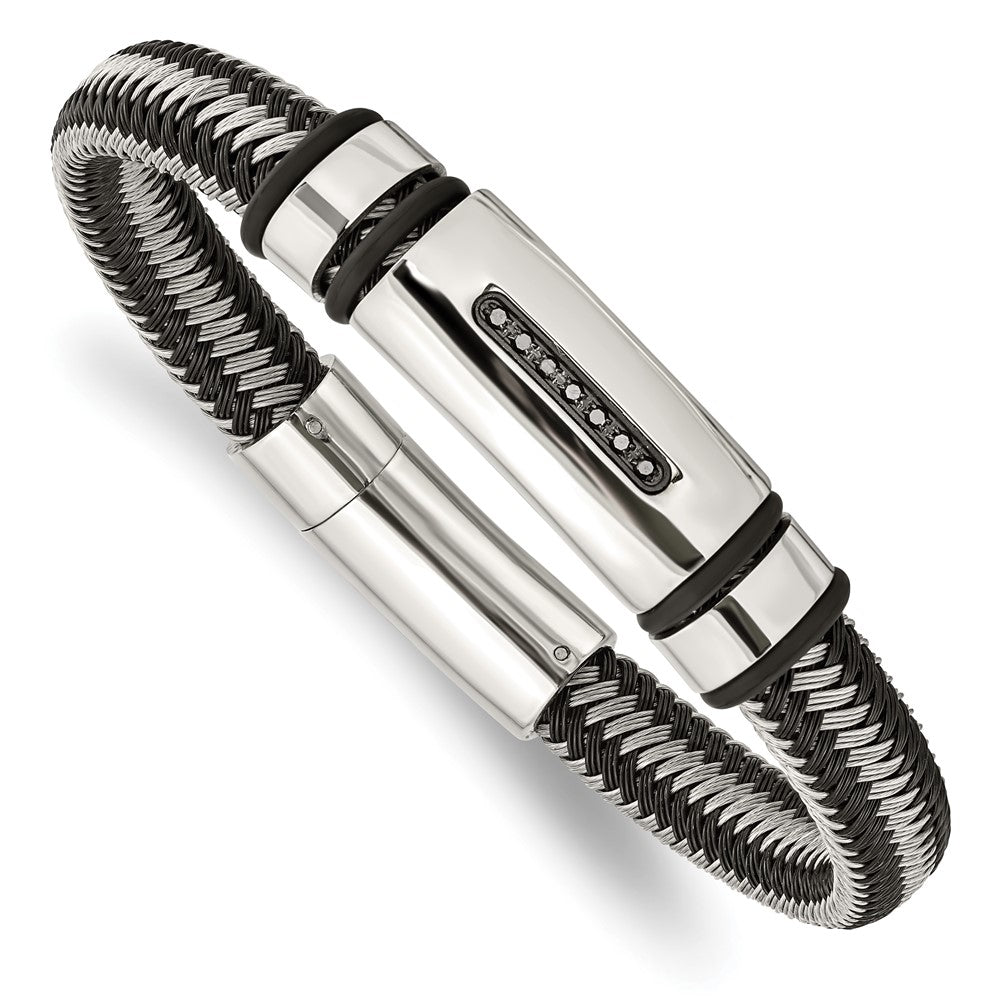 Chisel Stainless Steel Polished Black IP-plated with 1/10 carat Black Diamond 8.5 inch Bracelet, 0.1 ct, 8.5 x 10 mm